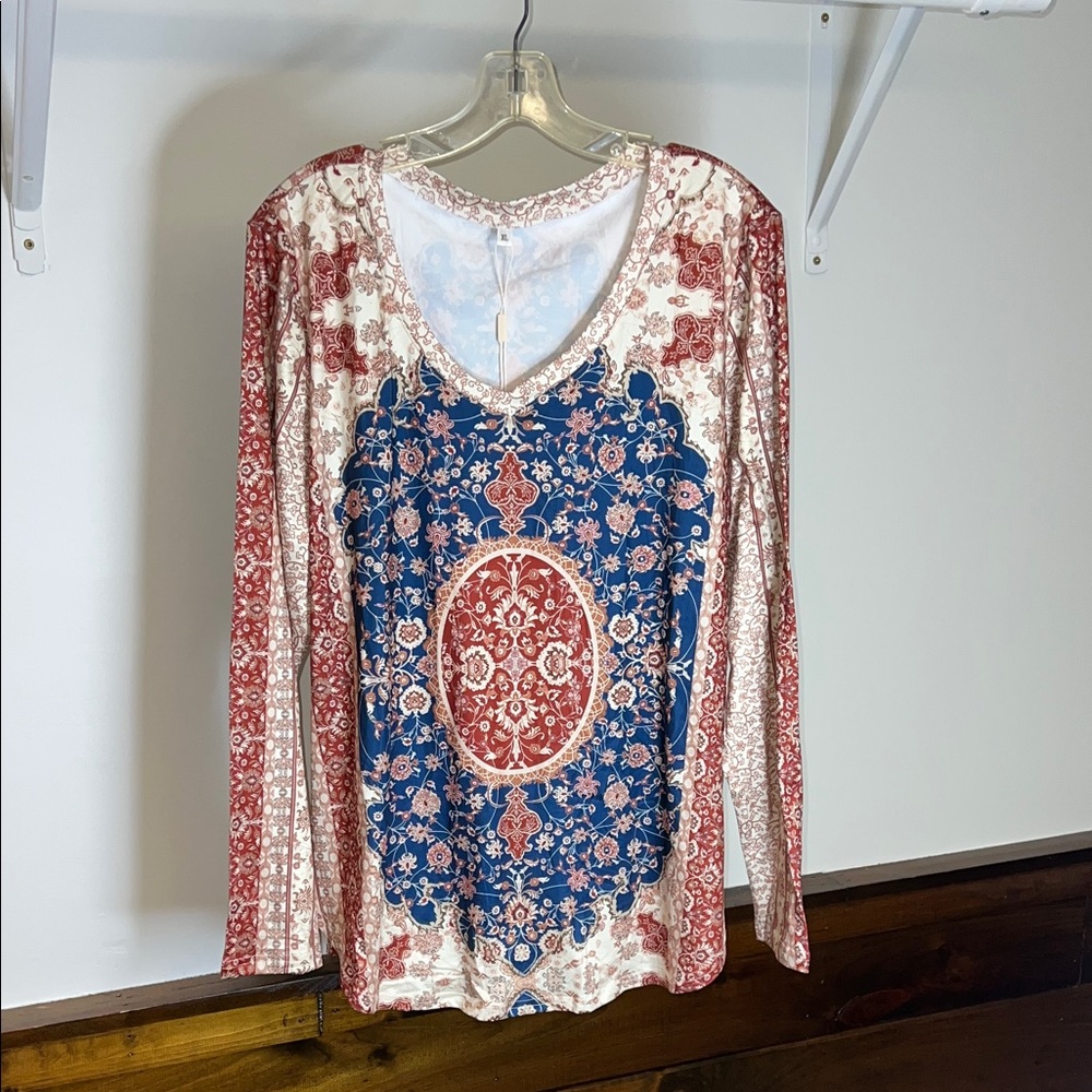 NWT Amazon Long Sleeve Boho Top- XL